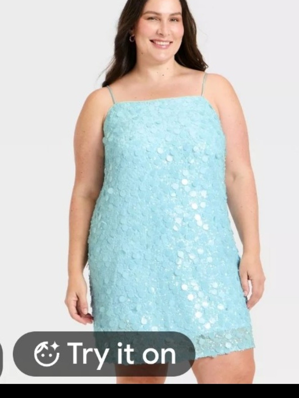 Light Blue Sequin Slip Dress with Spaghetti Straps